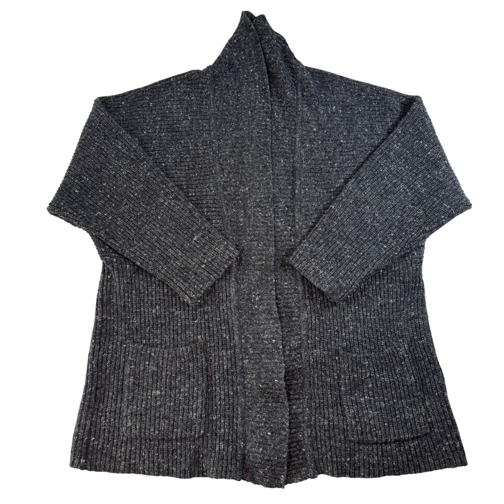 Athleta Wool Blend Open Front Cardigan Sweater Gray‎ Ribbed Knit Women's Size L